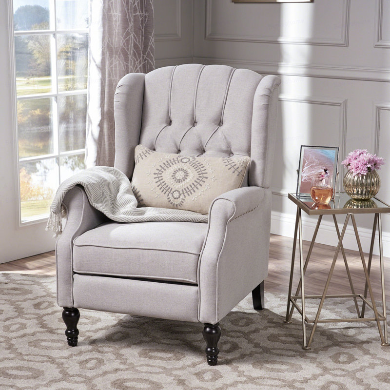 Fauteuil inclinable en tissu capitonné gris clair