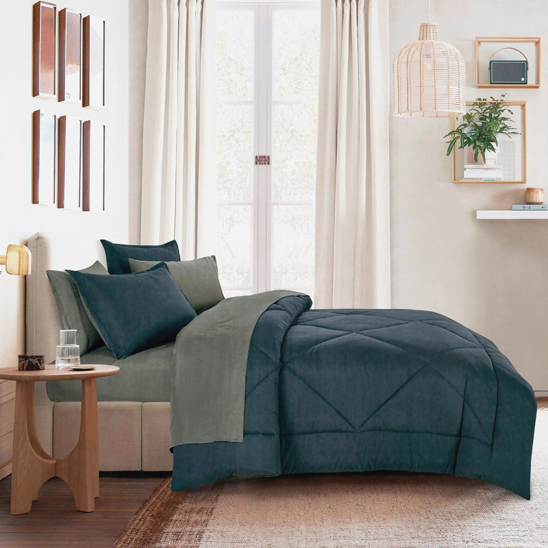 Ensemble de literie réversible matelassée réversible Luxe 5PCS Luxe, Bleu, Édredon simple + 4 pièces supplémentaires