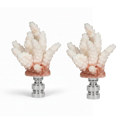 Royal Designs, Inc. F-5107SL-2 Large Coral Lamp Finial, Two-Tone White, Polished Silver Base