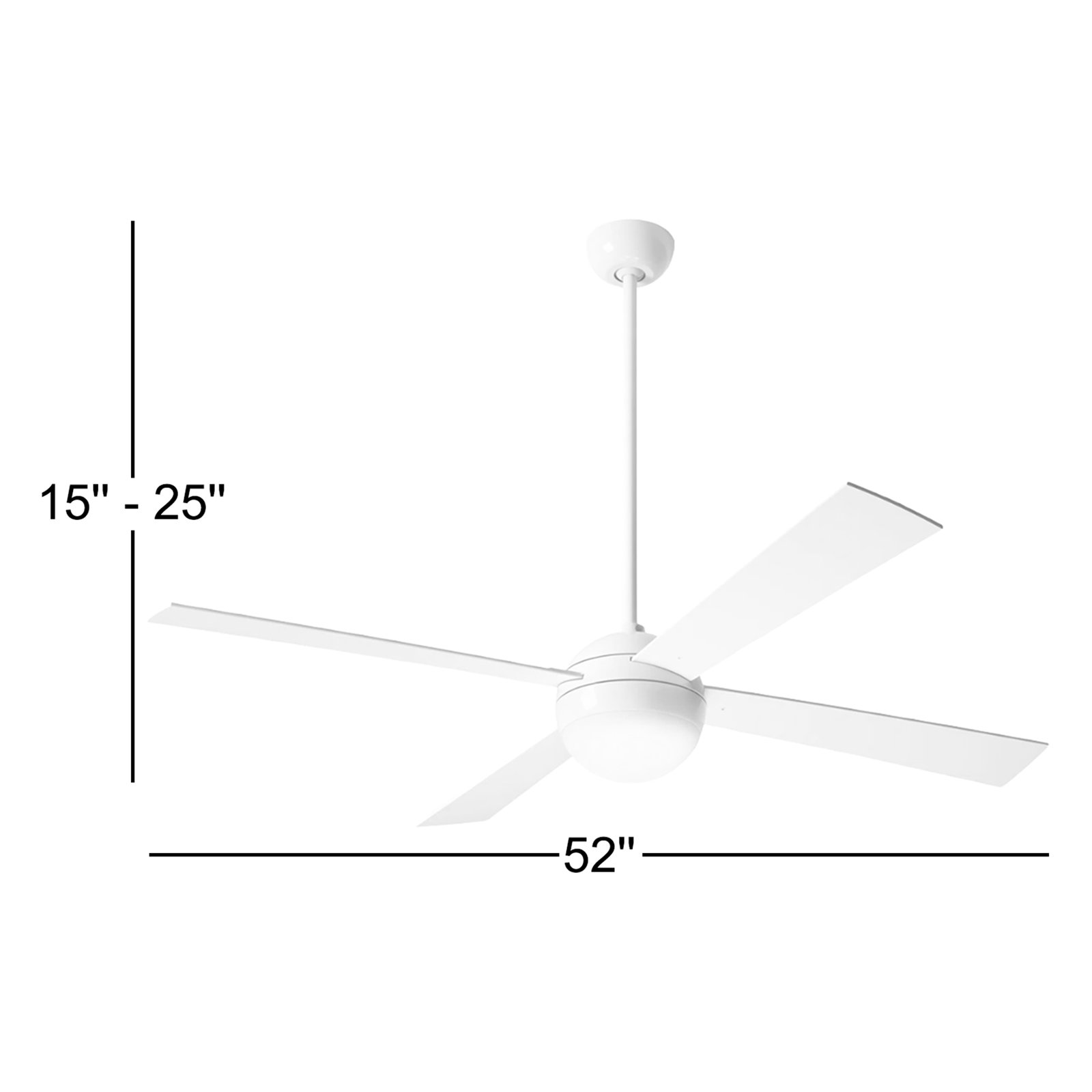 Ball 52" Ceiling Fan with LED Light Kit, Gloss White, White, Wall Control with Remote Handset (2-wire)