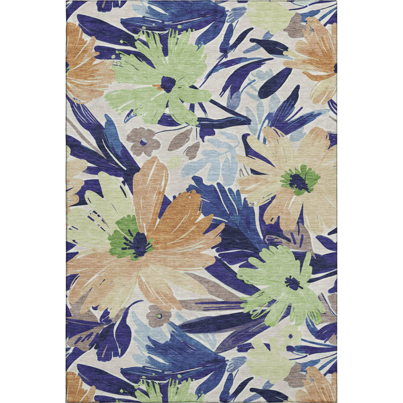 Premium Machine Washable Sykora AMF1481 Floral Rug, Rectangle 10' x 14'