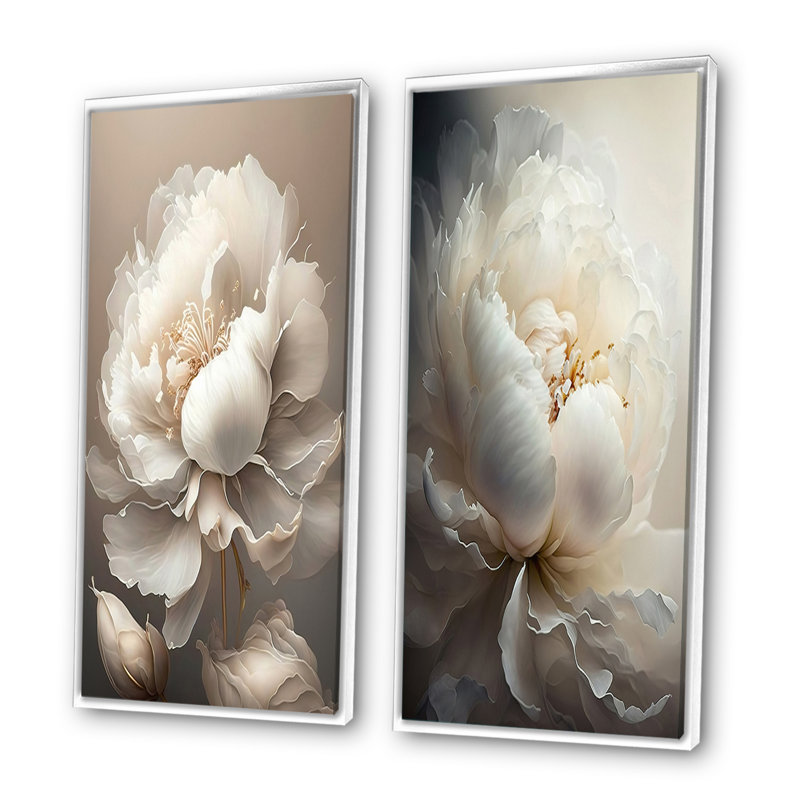 «Pivoine VI» - 2 pièces, Cadre blanc, H 20 po x l 24 po