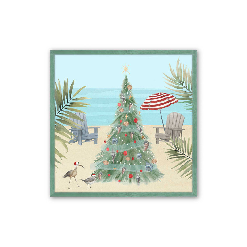 Imprimé Beachside Christmas II, Cadre simple Lemon Grass, bois massif, H 17,5 po x l 17,5 po