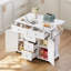 Rolling Wood Kitchen Island With Faux Marble, Storage Cart With Drop Leaf & Power Outlet For Kitchen, Dining Room-1340739885