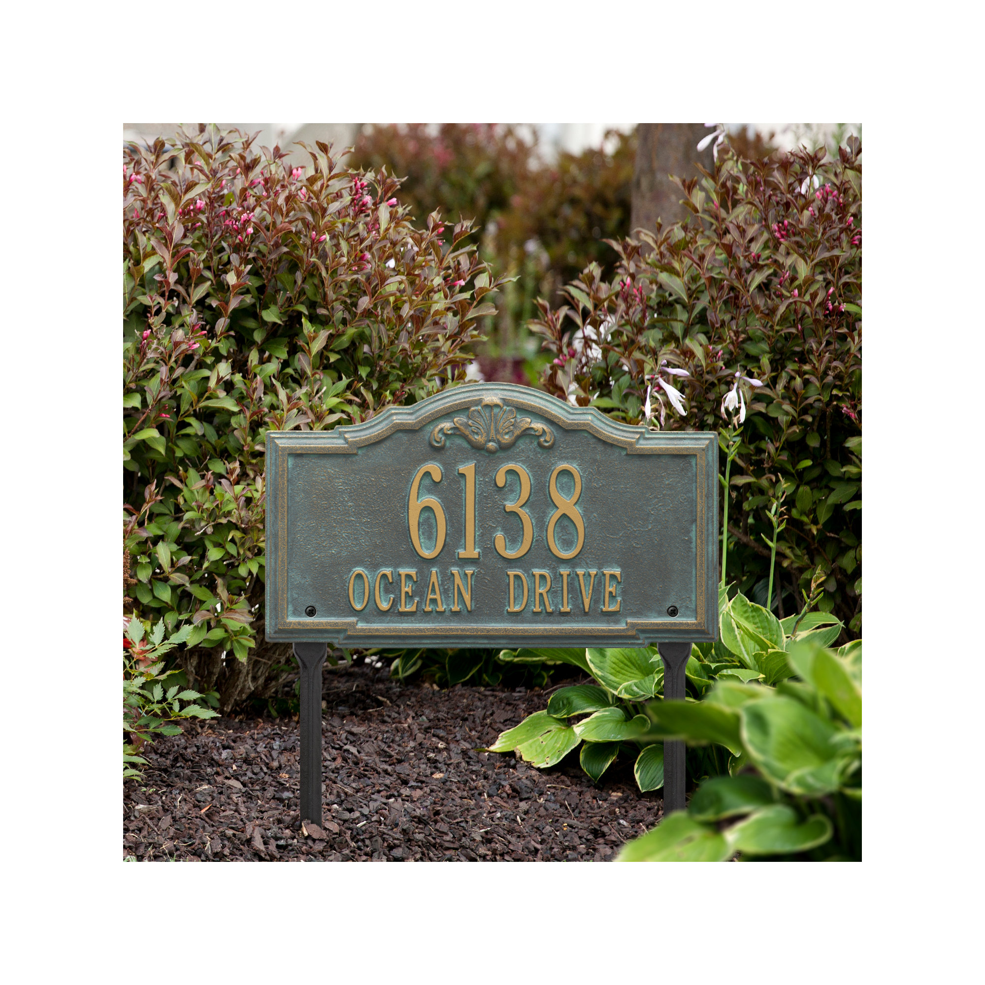 Gatewood Personalized Standard 2-Line Lawn Address Sign, Yes, Bronze/Verdigris