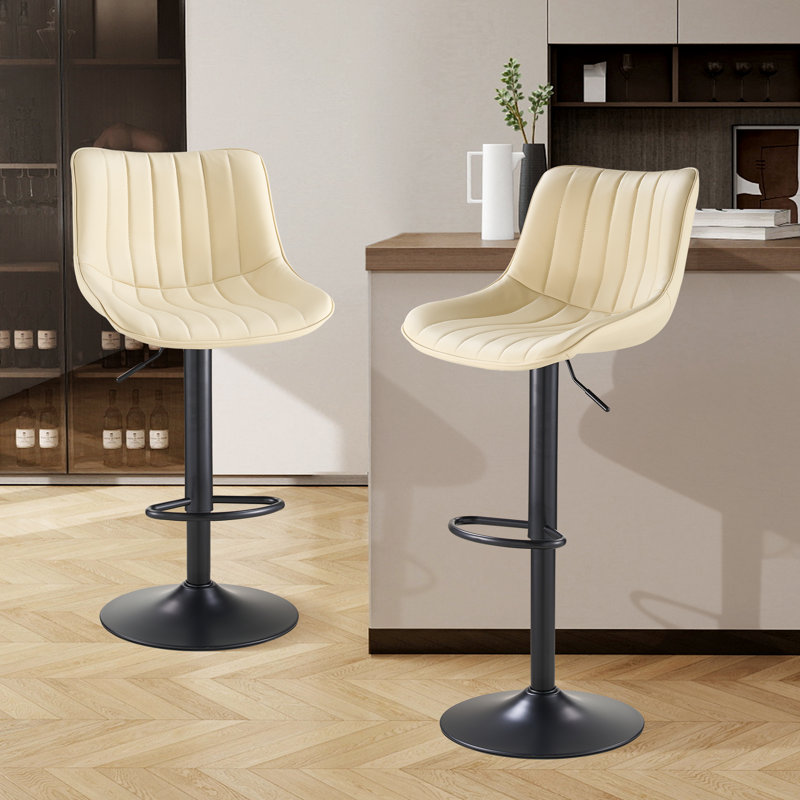 Tabourets de bar pivotants réglables, tabouret de bar à hauteur de comptoir avec repose-pieds, chaises de bar modernes en cuir synthétique pour îlot de cuisine, salle à manger, beige