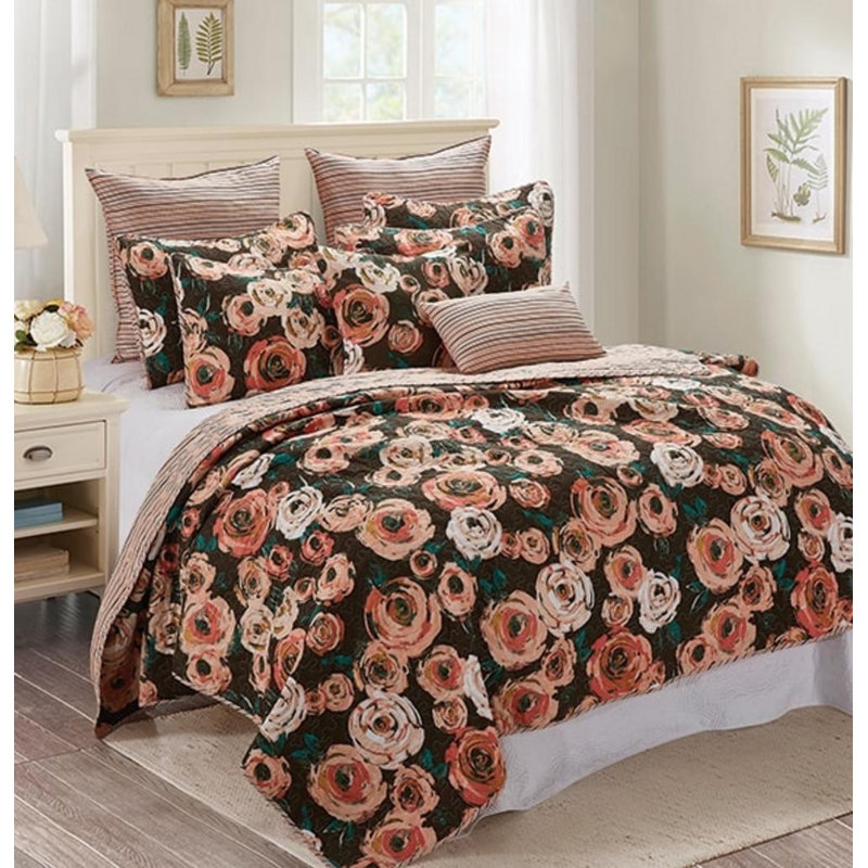 Bon Iver Polyester Floral Quilt, King Quilt + 2 Shams