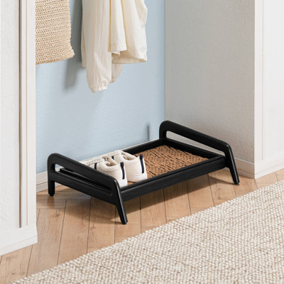 Premium Solid Wood Boot Tray Stand with Natural Coir Mat - Entryway & Mudroom Shoe Organizer