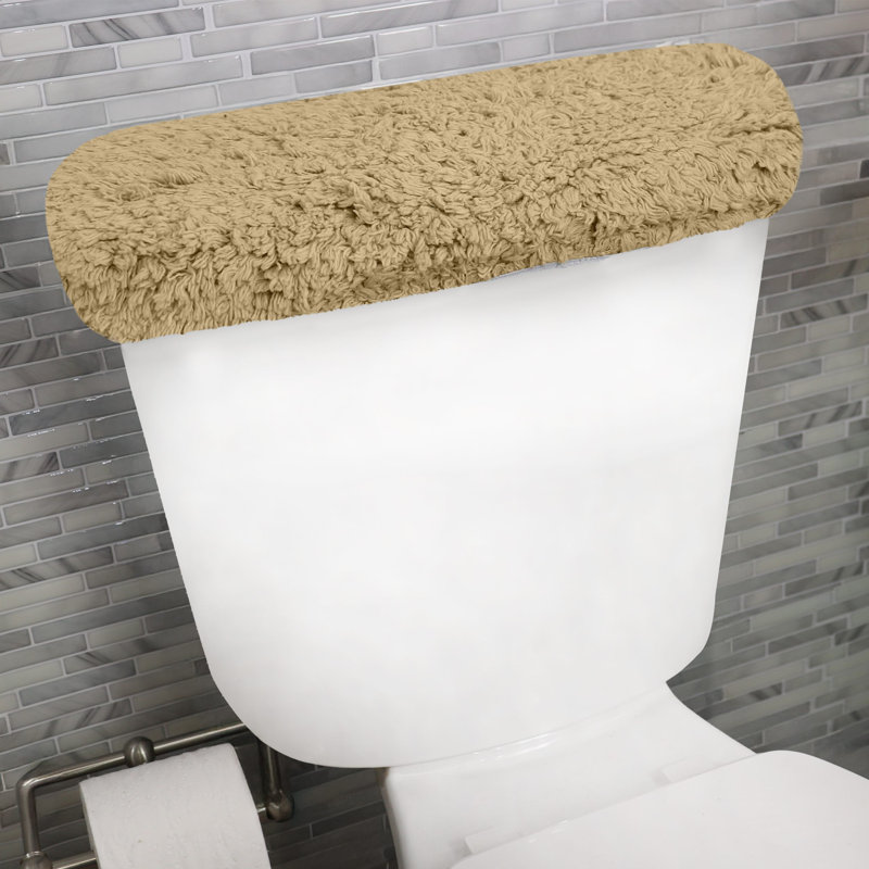 100% Cotton Plush Toilet Tank Lid Cover with Elastic Fit, Soft Decorative Bathroom Accent, 10"x22", Linen