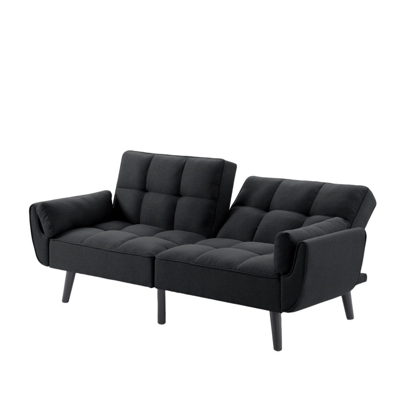Canapé-lit futon convertible avec pieds en bois, Noir