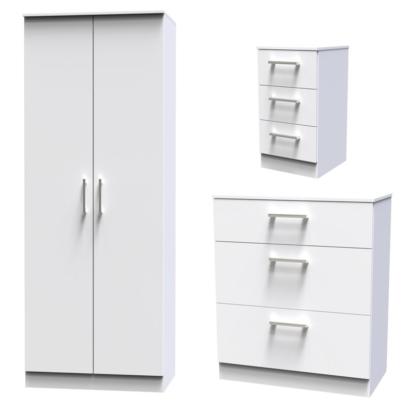 Fully Assembled Bartly 3 Piece Bedroom Set, White Matte
