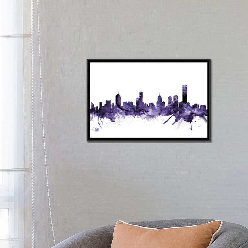 «Melbourne, Australie Skyline» par Michael Tompsett, impression, H 18 po x l 26 po x P 1,5 po, Toile avec cadre noir