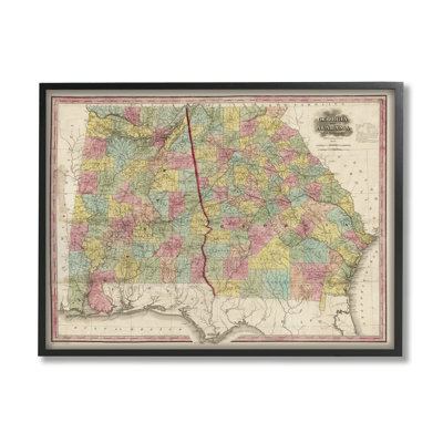 " Vintage Georgia Alabama State Map Regional Borders 1853 " by Daphne Polselli