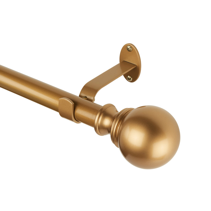 Soft Gold Adjustable Single Curtain Rod with Globe Finial, 28"-48"