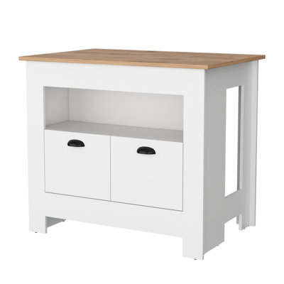Modern White Kitchen Island - 2 Doors And 3 Shelves For Efficient Storage Sophisticated & Use