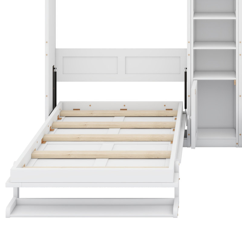 Deux lits escamotables doubles avec armoires et tablettes, Blanc