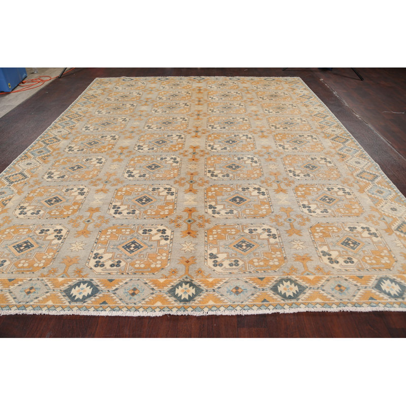 Tapis décoratif en laine noué à la main de conception unique 9 pi 3 po x 11 pi 9 po noué à la main New Age Khotan