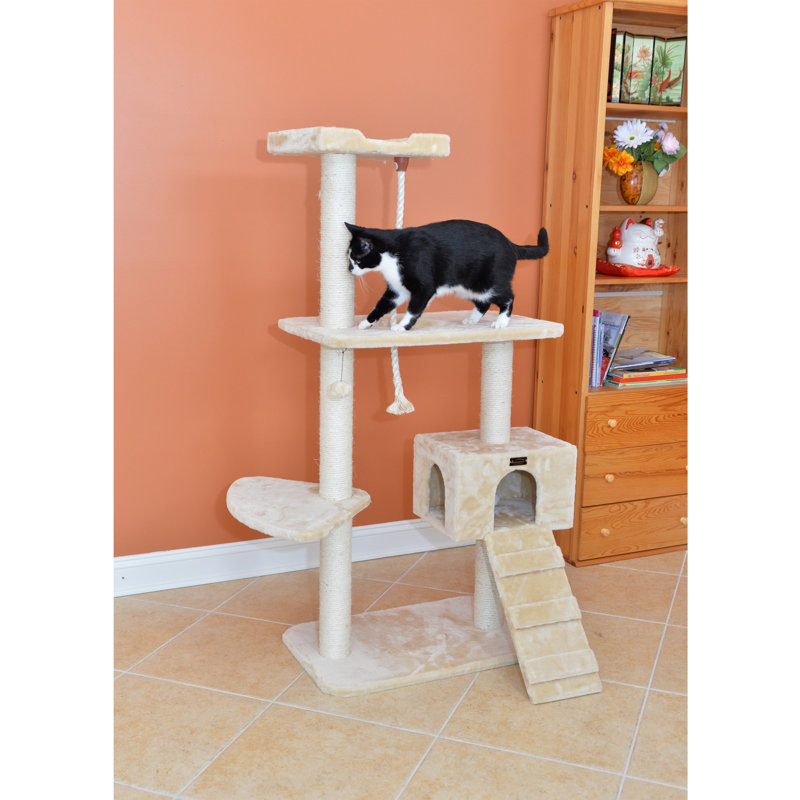 Beige Freestanding Sisal Cat Tree with Condo and Perches