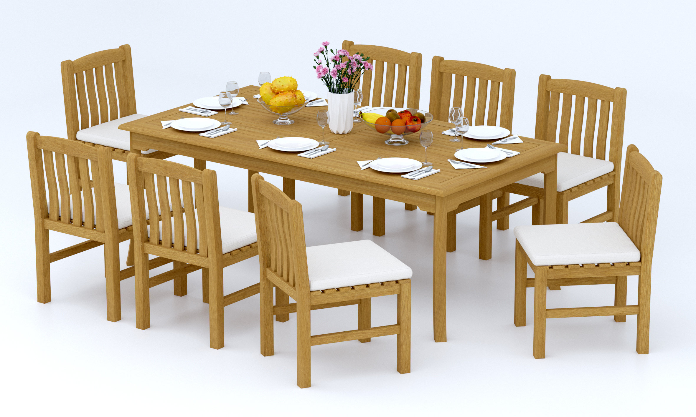 Teak Smith 8 Seats 9 Pcs Grade-A Teak Wood Dining Set: 83" Rectangle ...
