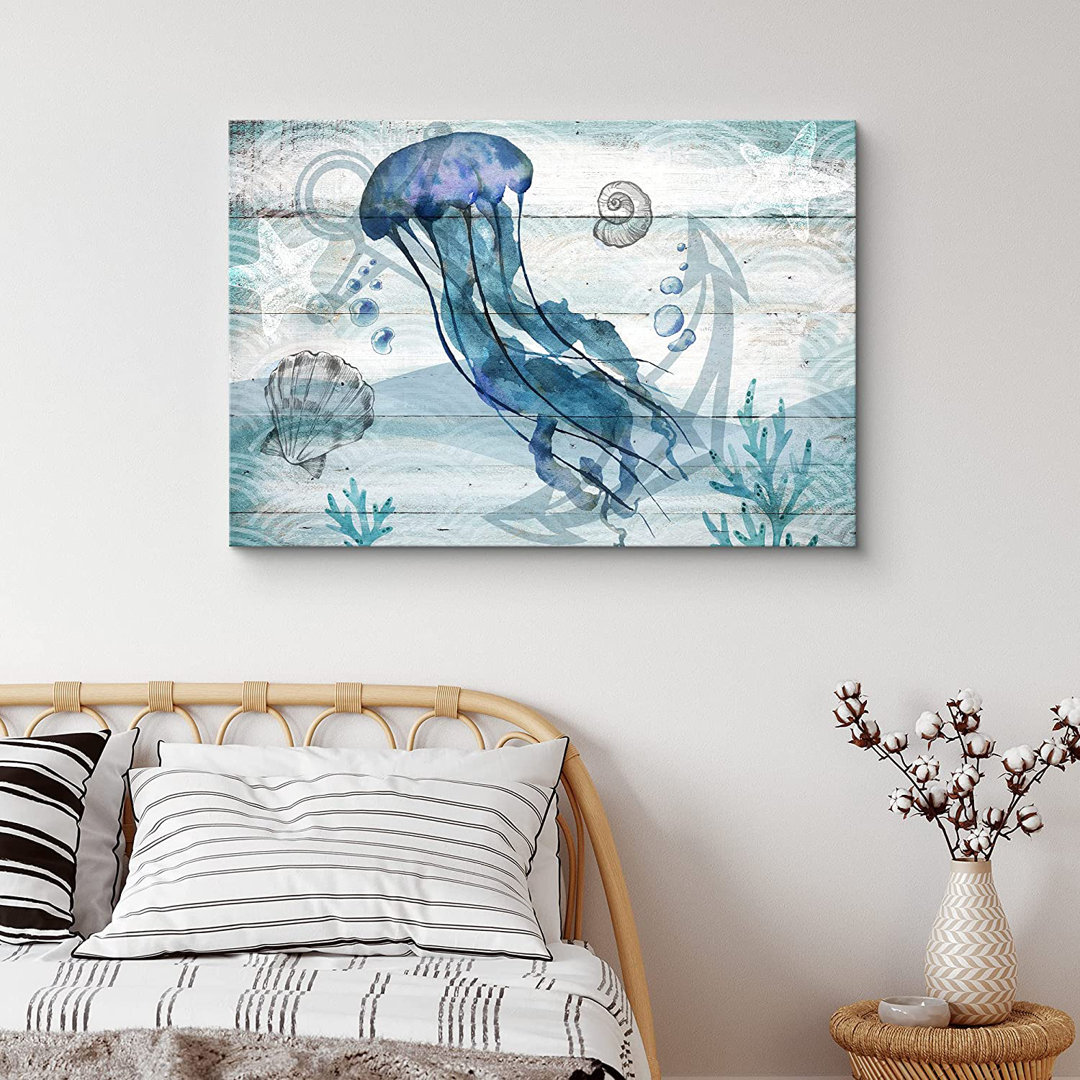 Marine Lifes In The Sea " Jellyfish Under The Sea With Shells Amphibians Beach " IDEA4WALL 