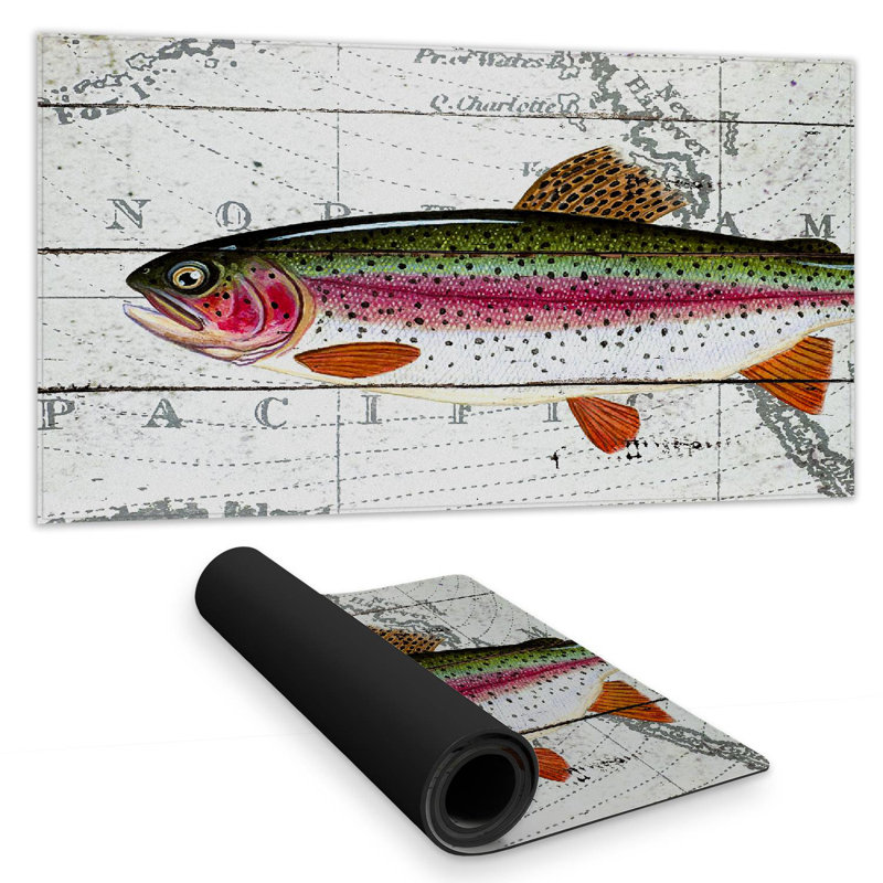 Trout on a world map - 15.75"x31.50" Desk mat