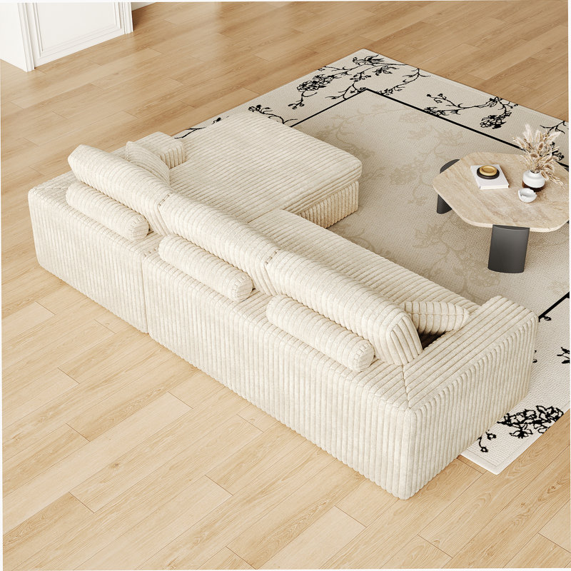 Canapé modulaire Bonof 114,5 pi en mousse de velours côtelé, canapé inclinable réversible, canapé 2 en 1 avec fauteuil inclinable et canapé en forme de L avec trois coussins décoratifs et deux coussins décoratifs