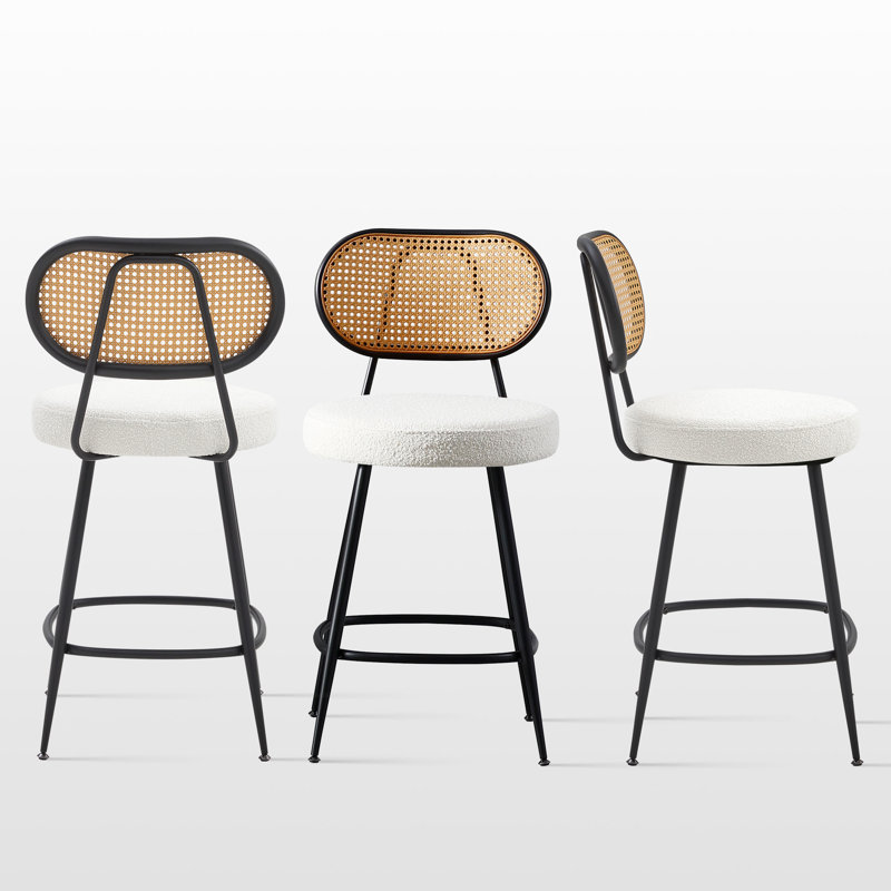 Counter Stool With Rattan Back, Beige