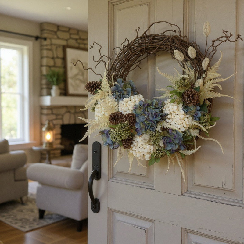 23" Queen Anne's Lace and Fern Wreath, Pink/Peach