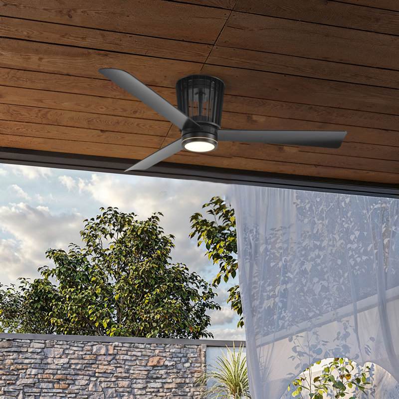  Ventilateur de plafond intérieur / extérieur de 52 po avec lumière DEL Karam, ventilateur de plafond à intensité variable 6CCT avec lumière et télécommande - noir mat