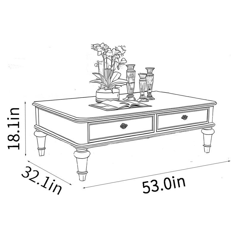 American retro solid wood rectangular coffee table