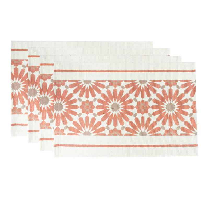 Ensemble de 4 napperons en coton tressé à imprimé fleur rose