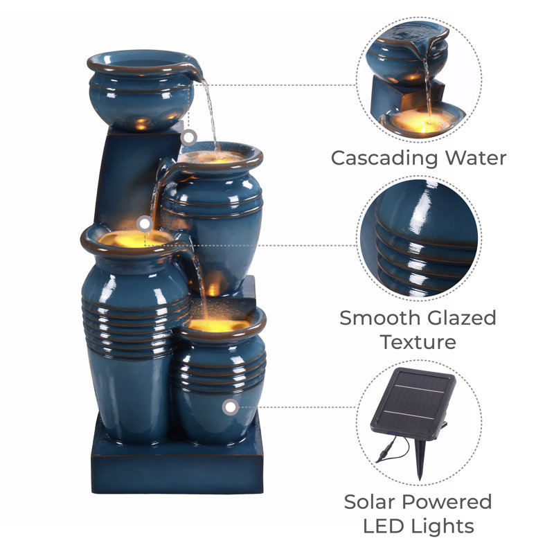 Wakiyan 28.7" 4-Tier Outdoor Solar Water Fountain With LED Lights, Blue