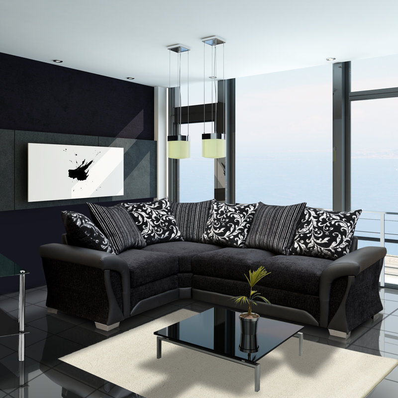 Bracamonte 4 Seater Corner Sofa , Black/Black, Left facing