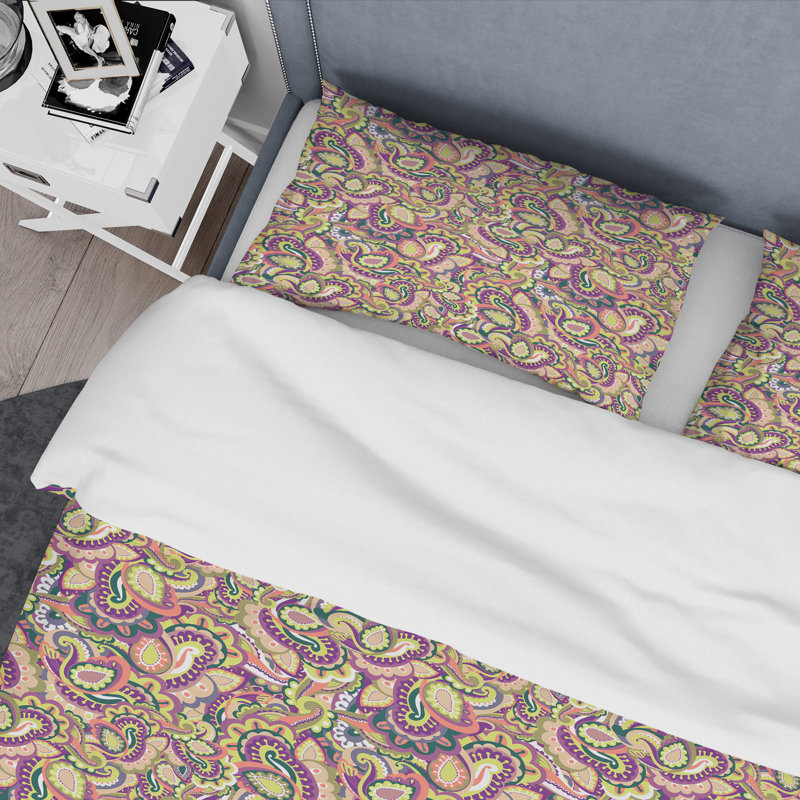 Cachemire floral multicolore - ensemble de housse de couette abstrait - microfibre de polyester