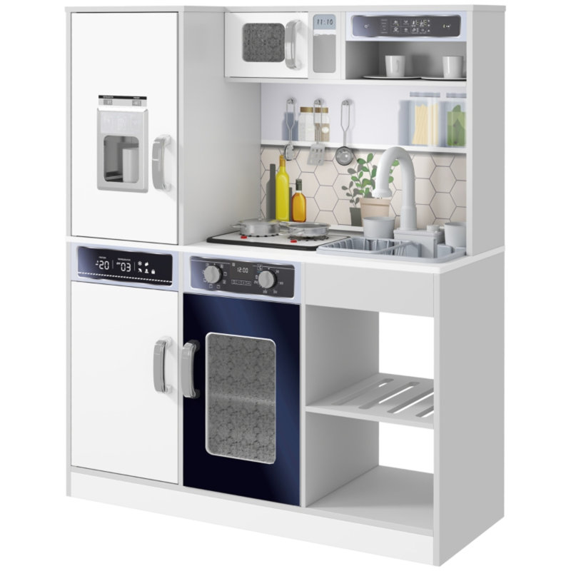 Kids Pretend Play Kitchen Playset With Light Sound Running Water Refrigerator Coffee Maker For 3-8 Years Old