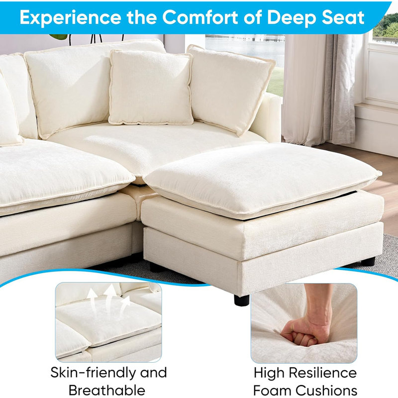 132" Oversized Cloud Sectional Sofa - 6-Piece U-Shaped Couch Set With 2 Ottomans, Ultra-Plush Chenille Fabric, Deep Seating & Modular Design For Spacious Living Rooms