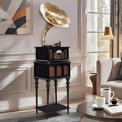 67.72"Retro Black Record Player with Bluetooth Speaker Integrated Phonograph and CD Playback