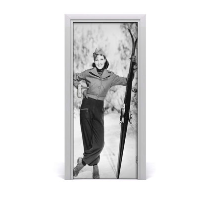 Woman With Skis Door Decal