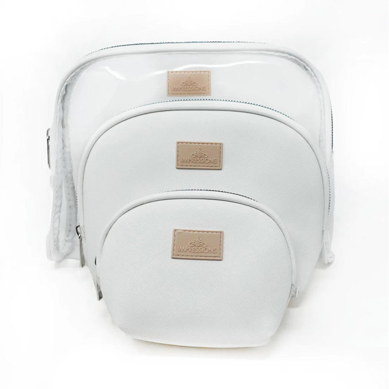 Havana Arch 3-PC Makeup Bag Set with Large Spacious Clear Pouch Organizer, Water Resistant Exterior, White