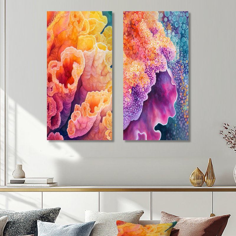 Coral Bloom - gros plan - ensemble de 2 décorations murales en métal bord de mer, 32" H x 32" W