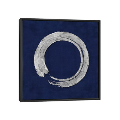 " Silver Zen Circle On Blue I " by Ellie Roberts