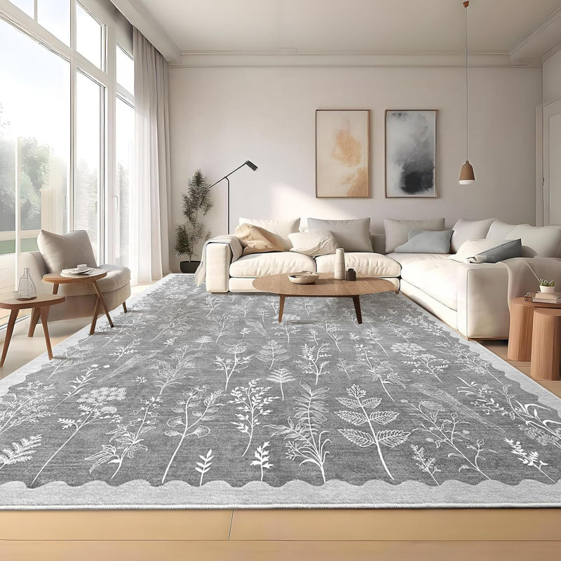 Tapis de couloir floral lavable 2 x 6, antidérapant, à poils courts, motif festonné pour la cuisine, le couloir, la buanderie, la salle de bain, vert