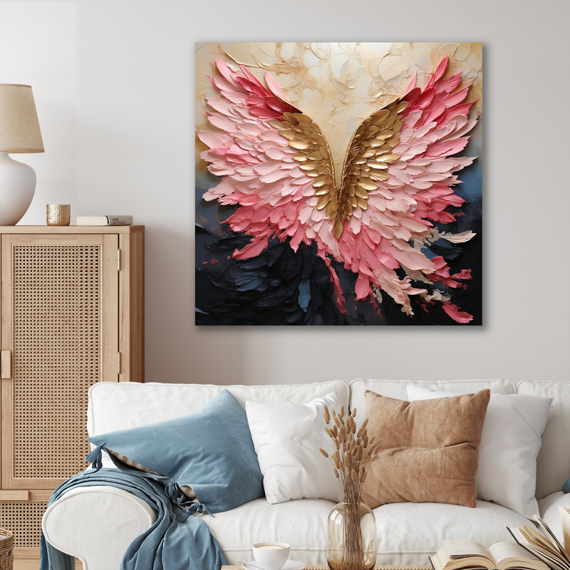 «Pink and Gold Angel Wings - Abstract Spirals», reproduction d'art sur toile encadrée, Toile tendue, H 36 po x l 36 po