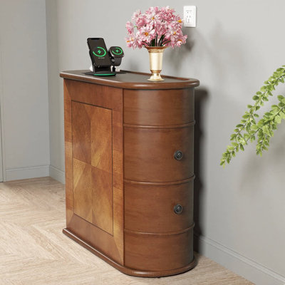 Table de bout 23,6 po avec station de charge, 2 prises CA et 2 ports USB, 2 tiroirs, aucun assemblage requis