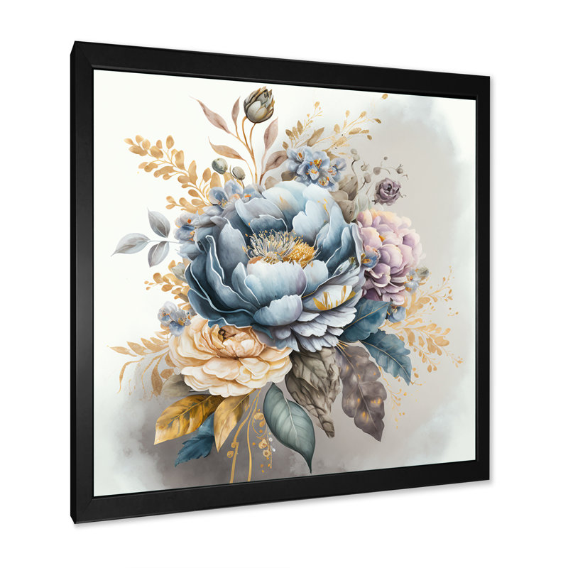 «Cool Tone Blooming Bouquet I», reproduction sur toile, Toile encadrée noire à coins fermés, H 24 po x l 24 po x P 1 po