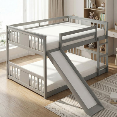 Solid Wood Full Over Full Bunk Bed with Ladder with Slide for Bedroom