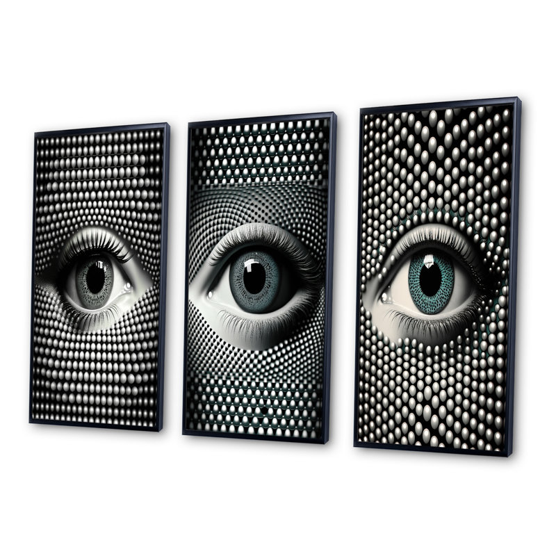 "Œil monochrome", 3 pièces sur toile, H 20 po x l 36 po, Noir