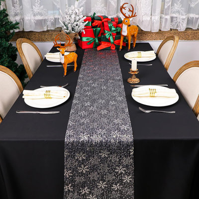 2 Pcs Christmas Snowflake Silver Table Runner 108 Inch Sparkly Silver Glitter Metallic Runners Decorations For Seasonal Winter Festival Holiday Home Party
