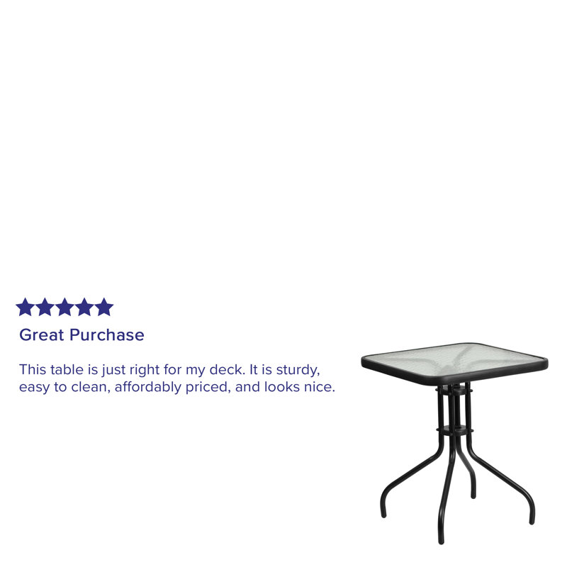 Amlie Square Tempered Glass Metal Table with Smooth Ripple Design Top, 28" H x 23.5" W x 23.5" D, Clear/Black