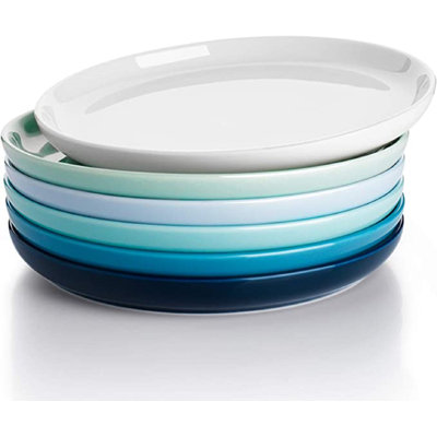 155.003 Porcelain Round Dessert Salad Plates - 7.4 Inch - Set Of 6, Cool Assorted Colors